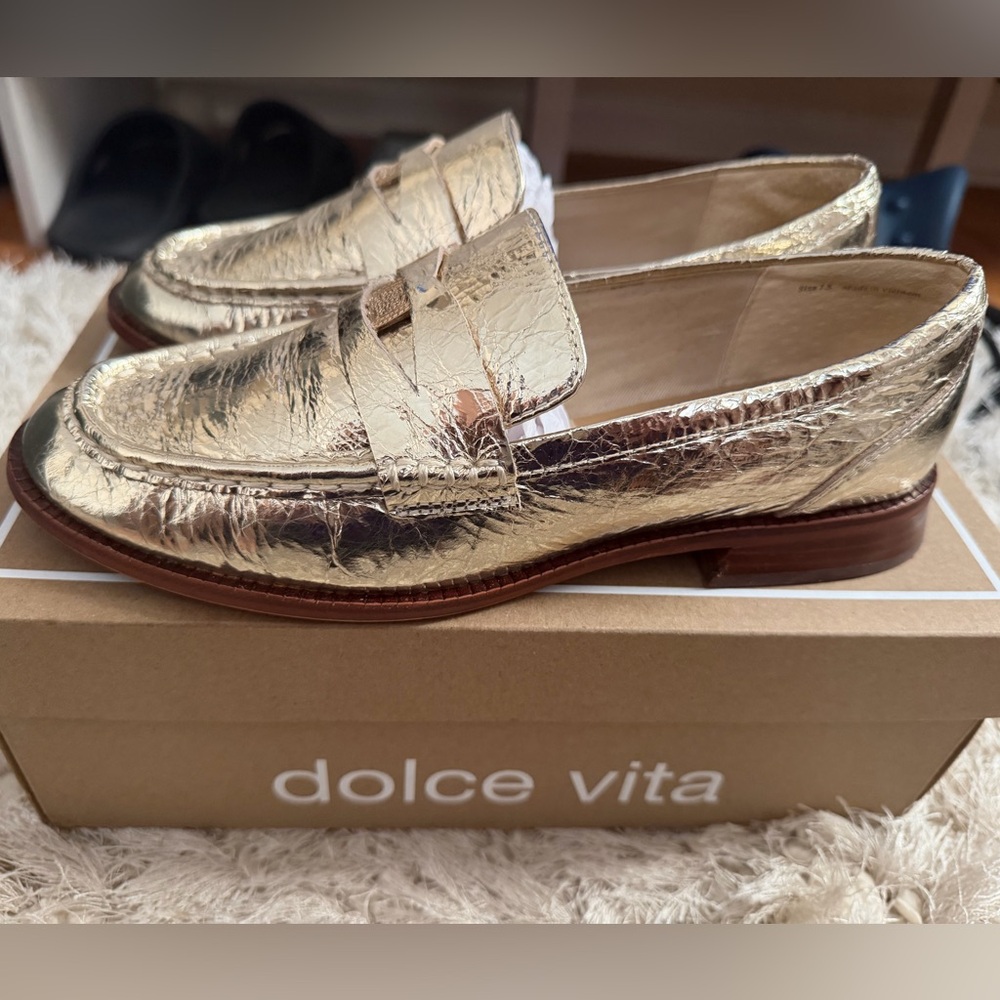Dolce Vita Metallic Gold Penny Loafers - Shiny Gold Finish - Picture 6 of 8